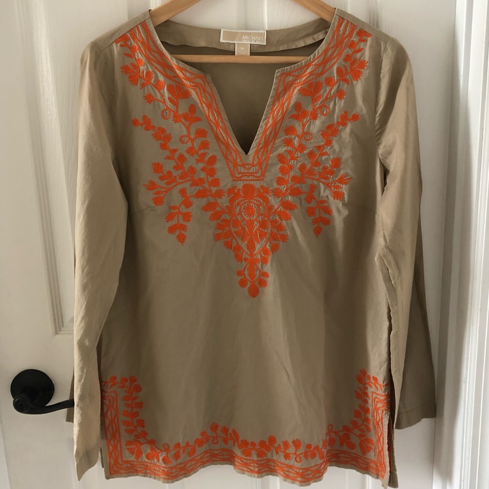 Michael Kors Woman’s Beige/Orange Long Sleeve Top